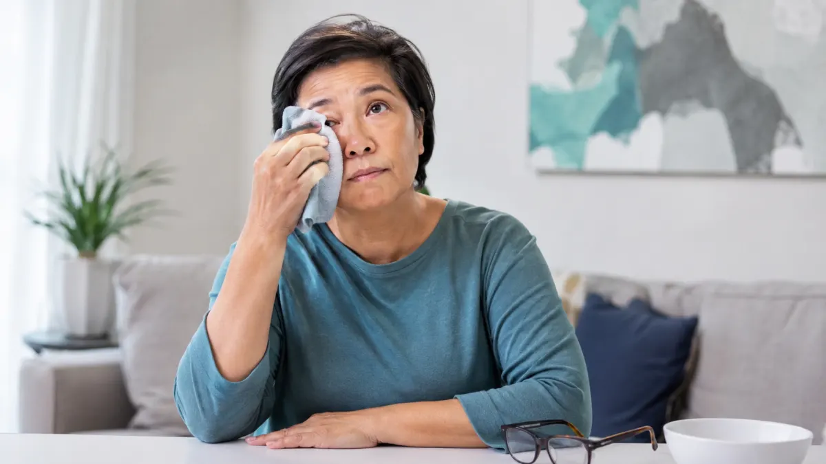 North York adult using a clean cool cloth for a mildly irritated eye