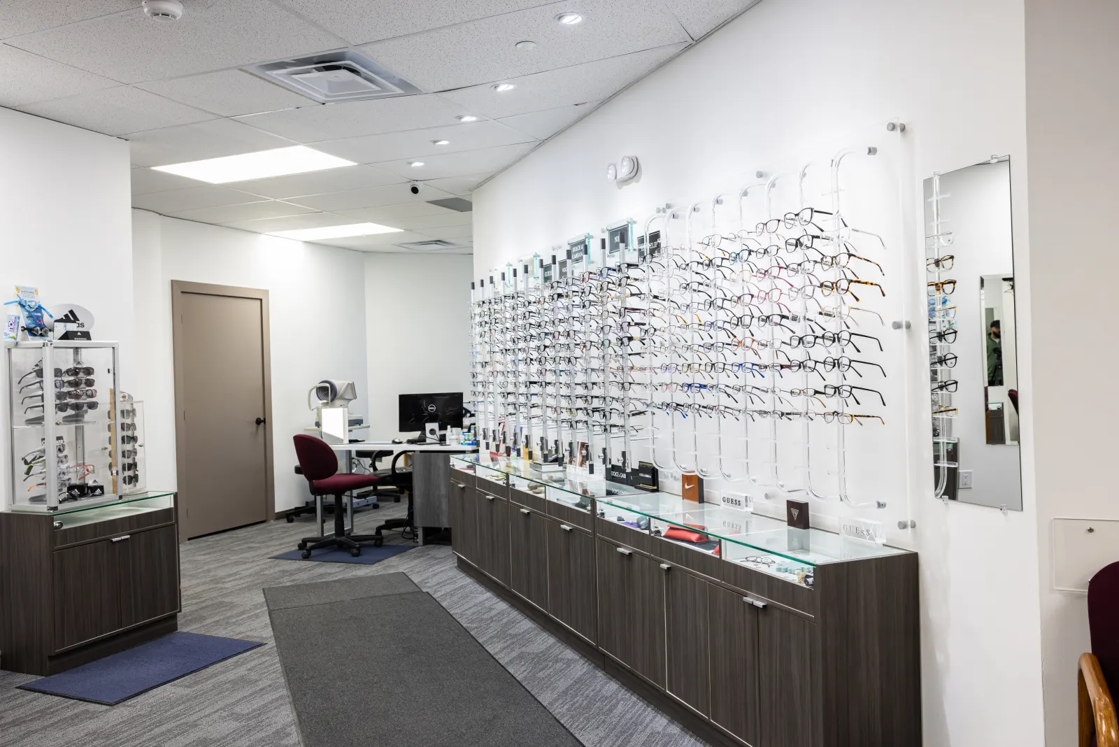 Eyewear displays at Optima Eye Care